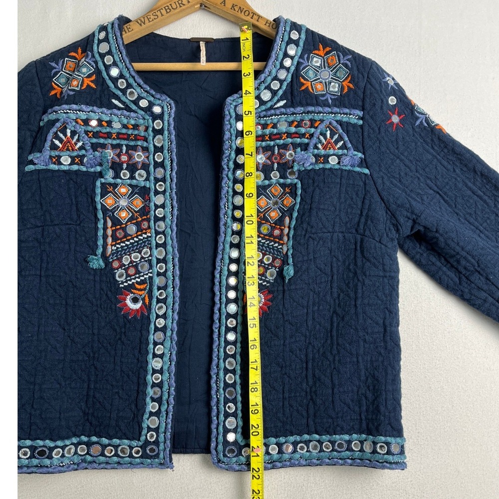 Temperance Navy Blue Embroidered Mirror Work Quilted Boho Jacket L - Picture 8 of 12